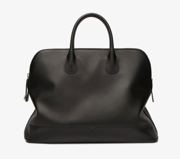 Italian Design Black Leather Top-Handle Bowling Bag - Image 2