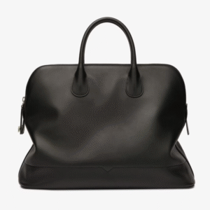 italian design black leather top handle bowling bag