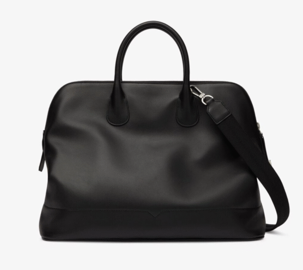 Italian Design Black Leather Top-Handle Bowling Bag - Image 3