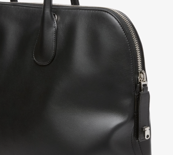 Italian Design Black Leather Top-Handle Bowling Bag - Image 4