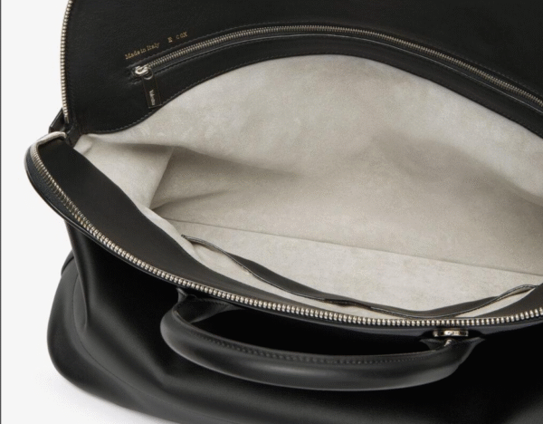 italian design black leather top handle bowling bag