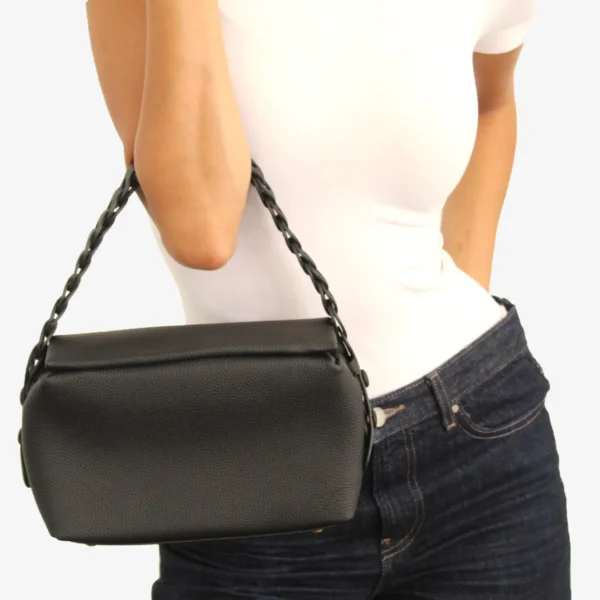 classic black leather crossbody bag for women